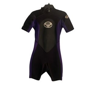 Roxy Back Zip Springsuit Wetsuit Surfing in Black Purple Size 12/40